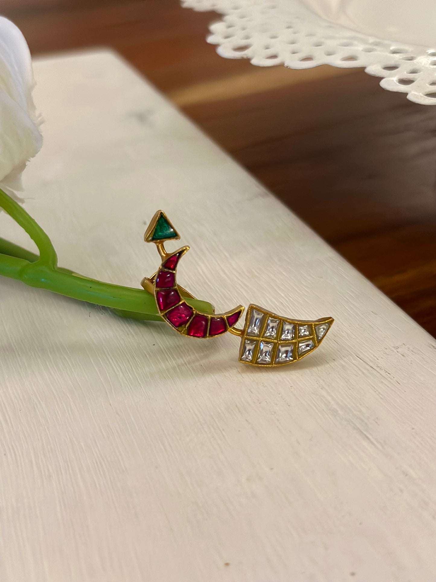 Kundan polki moon ring