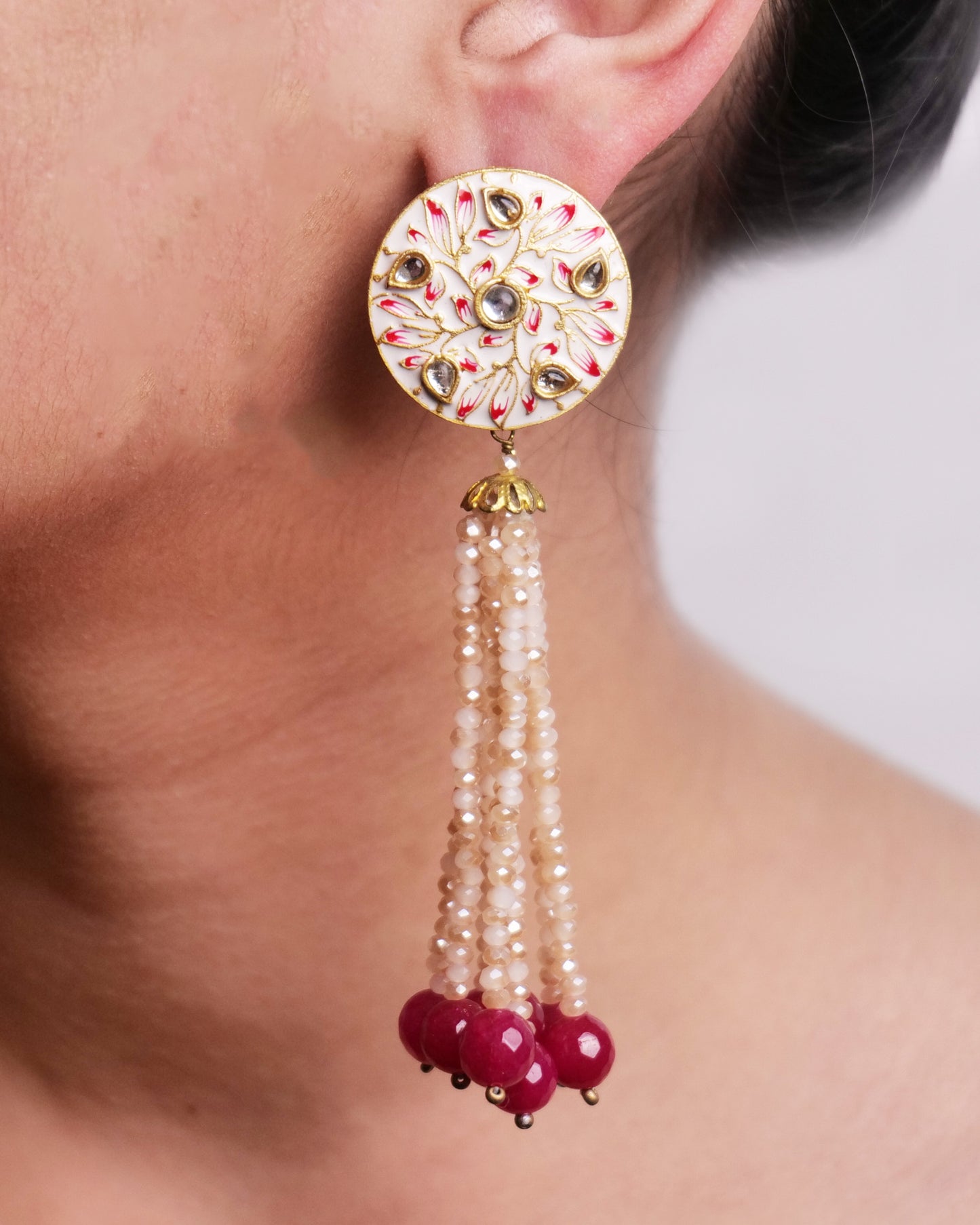 White meenakari studs with tassels