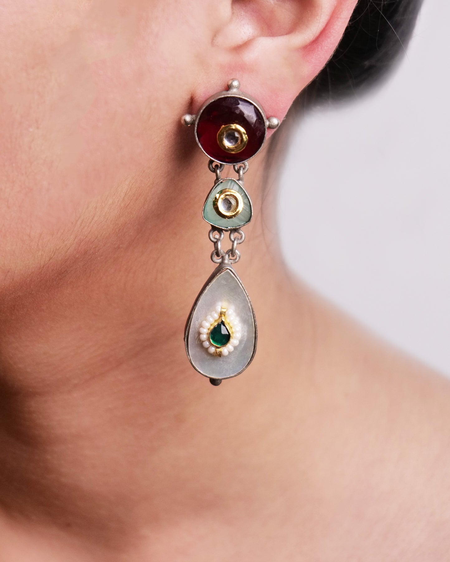 Mother of pearl and kundan earrings