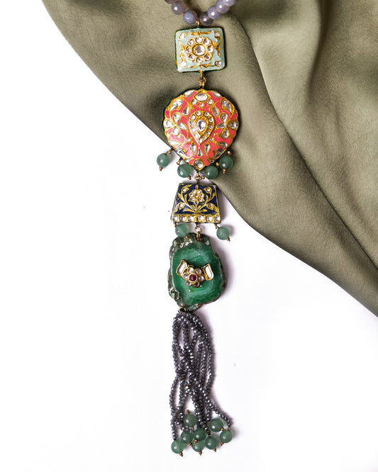 Long pendant meenakari necklace