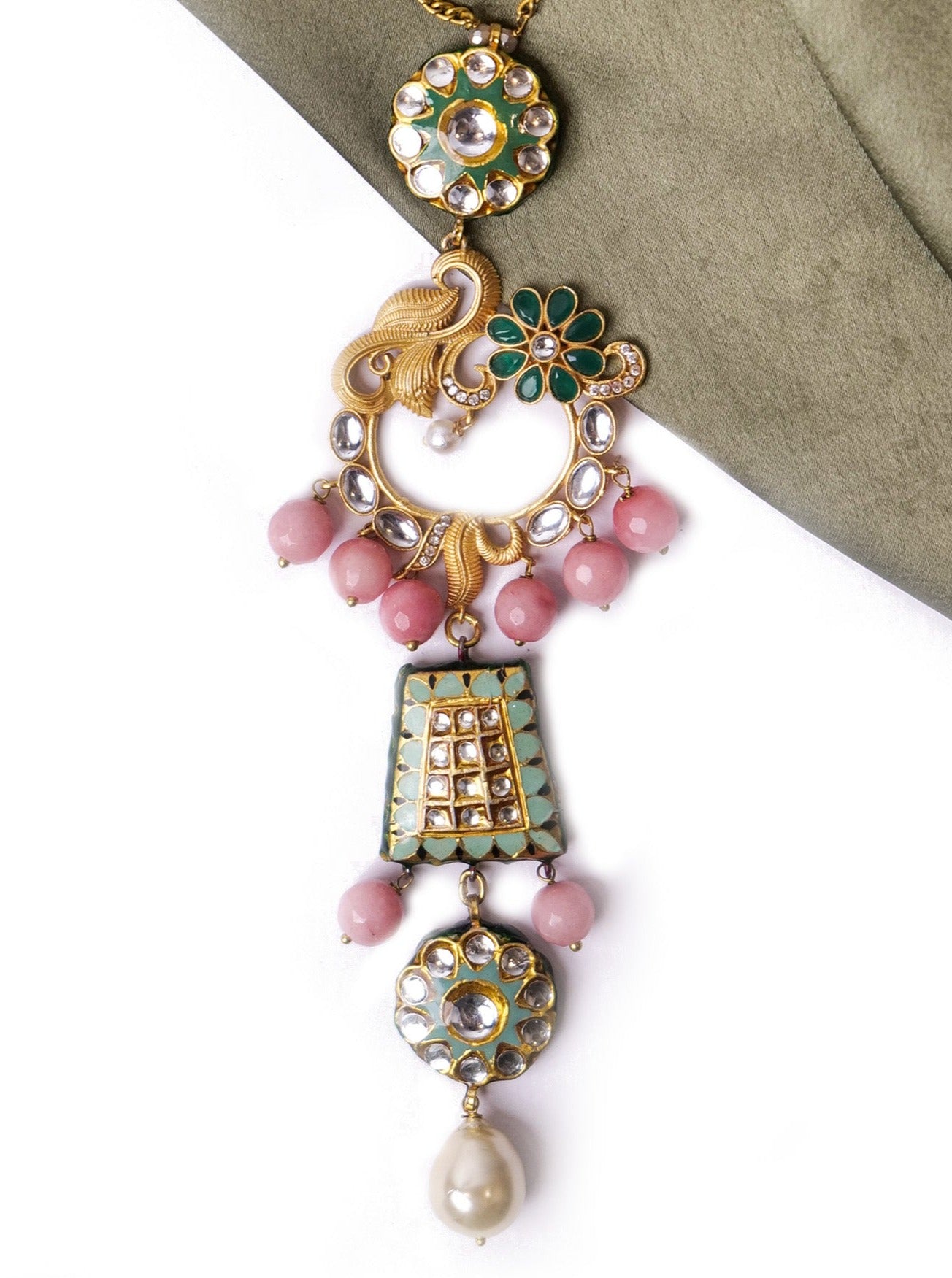 Long fusion necklace with meenakari