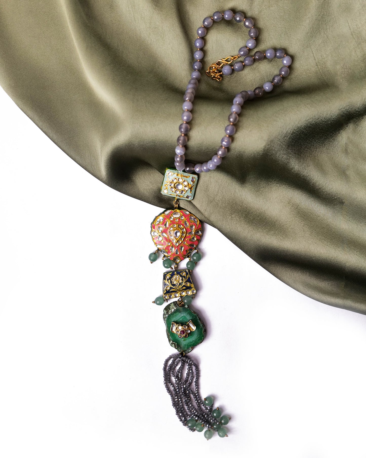 Long pendant meenakari necklace