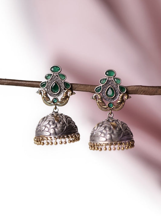 Antique jhumkis with green stone