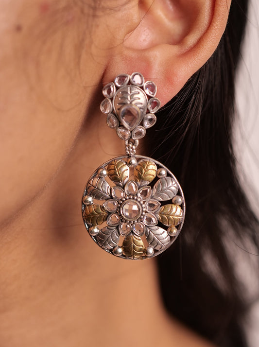 Dual tone stone earrings