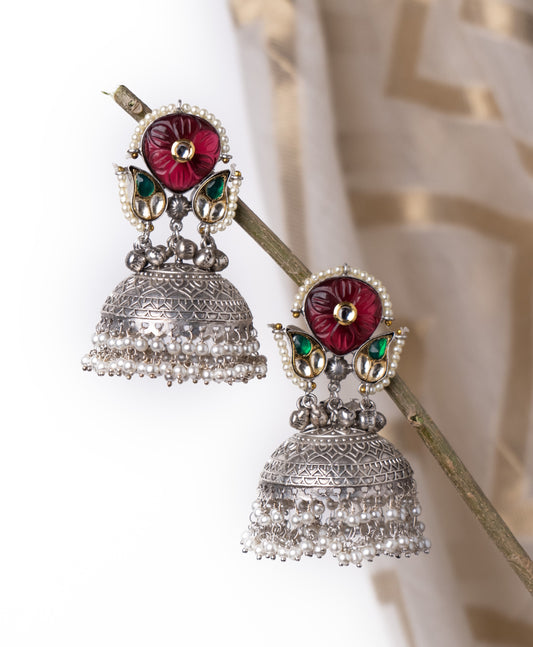 Antique jhumkis with stones and kundan