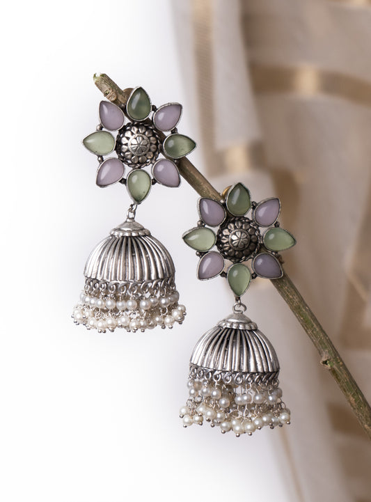 Silver jhumkis with stones