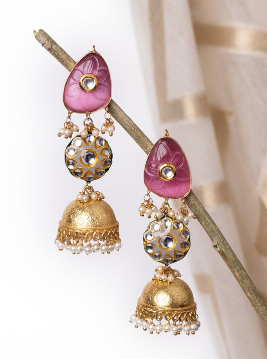 Jhumkis in pink and grey