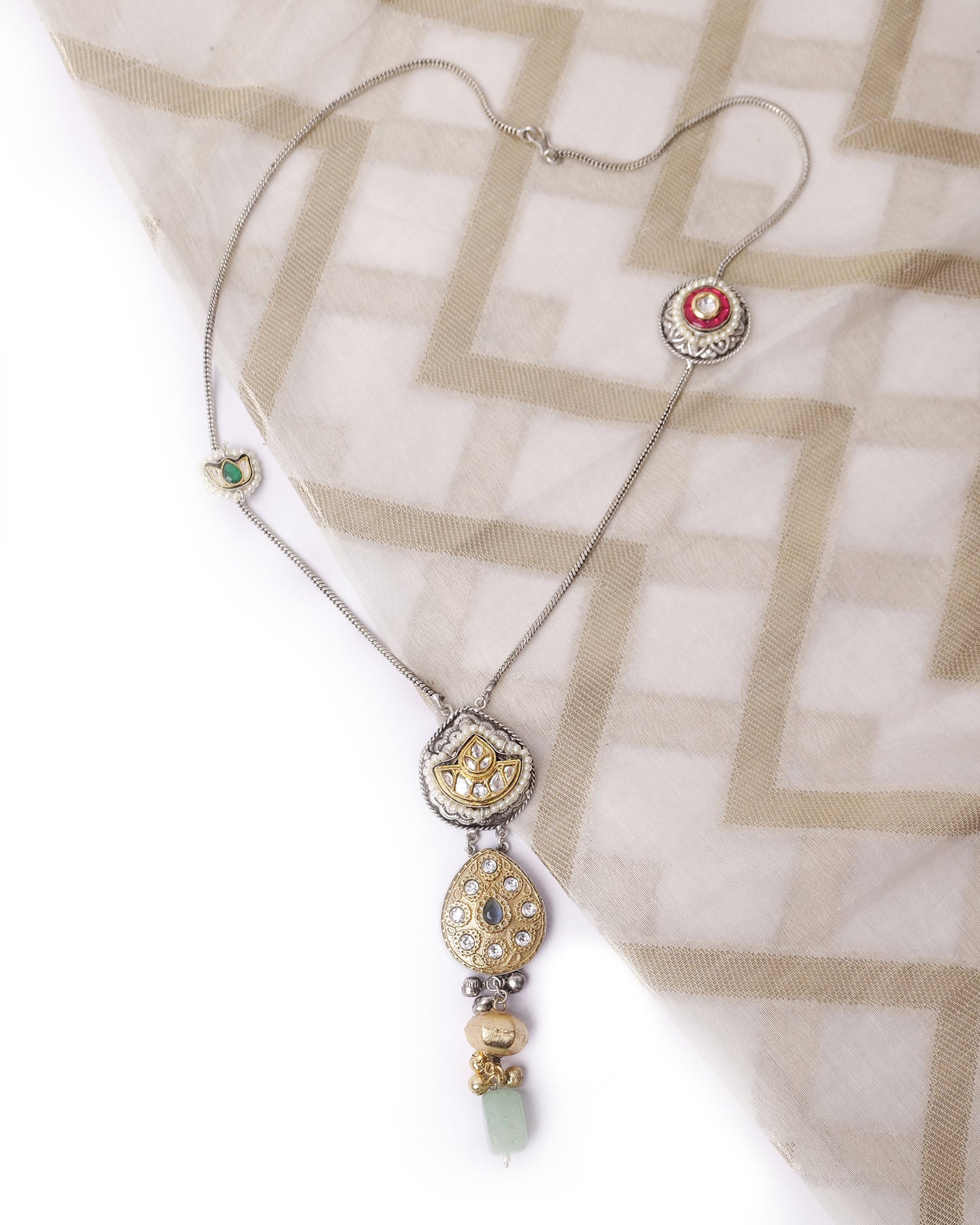 Dual tone pendant with silver chain and motifs
