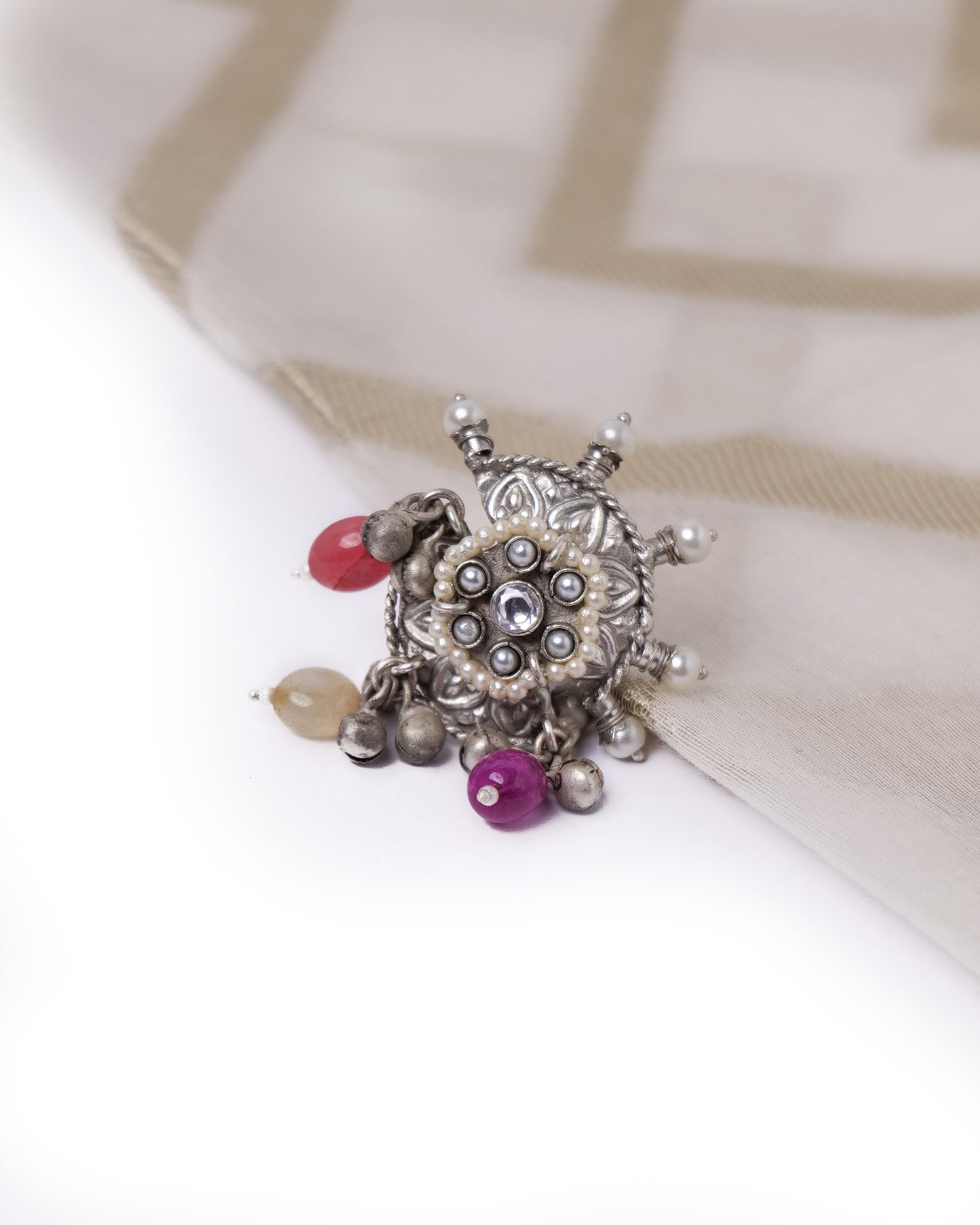 Silver ring with stones