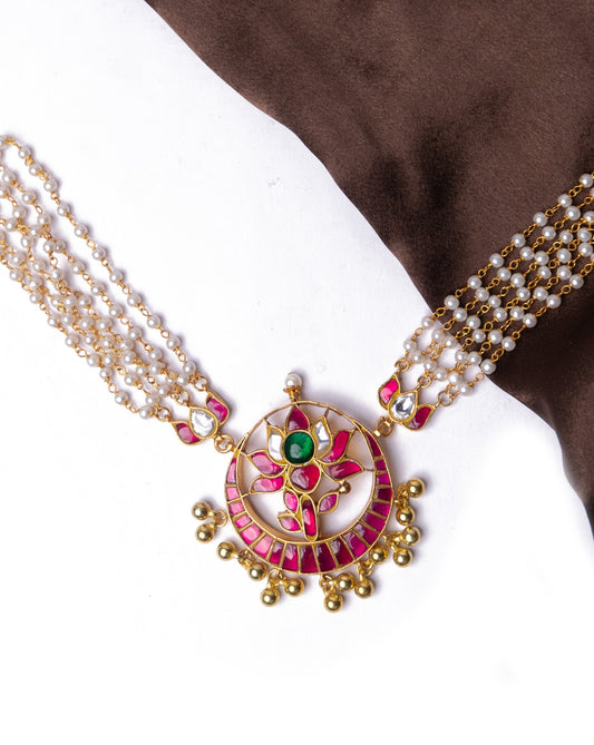 Lotus chand pendant with pearl strings