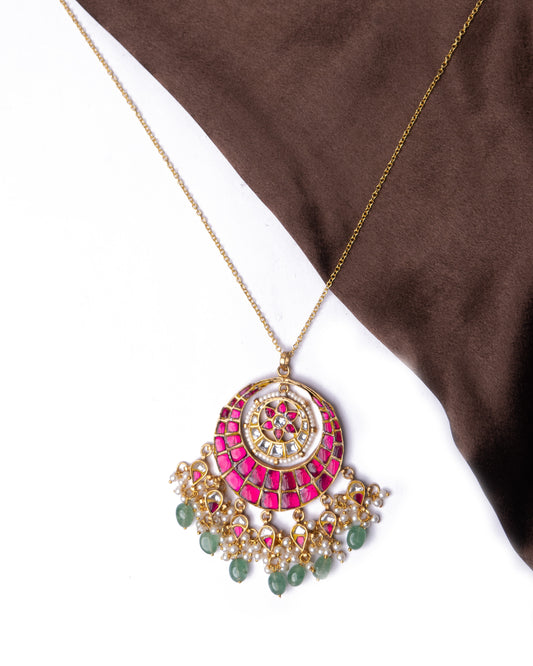 Kundan polki chand pendant with chain