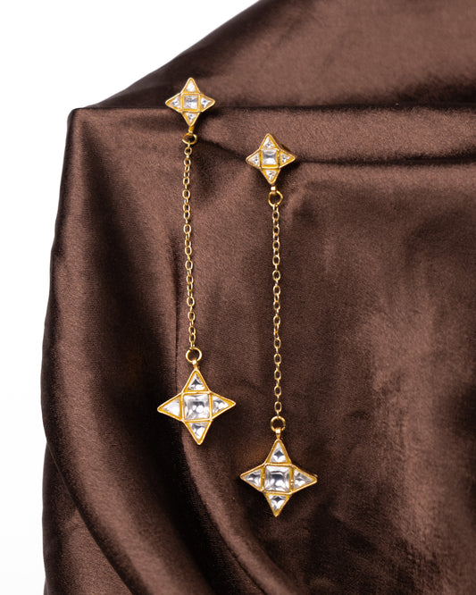 Star kundan earrings with chain