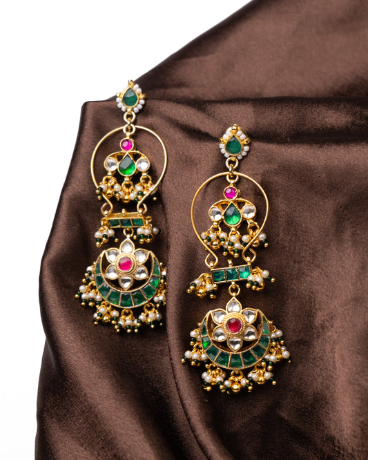Kundan polki earrings with semiprecious stones