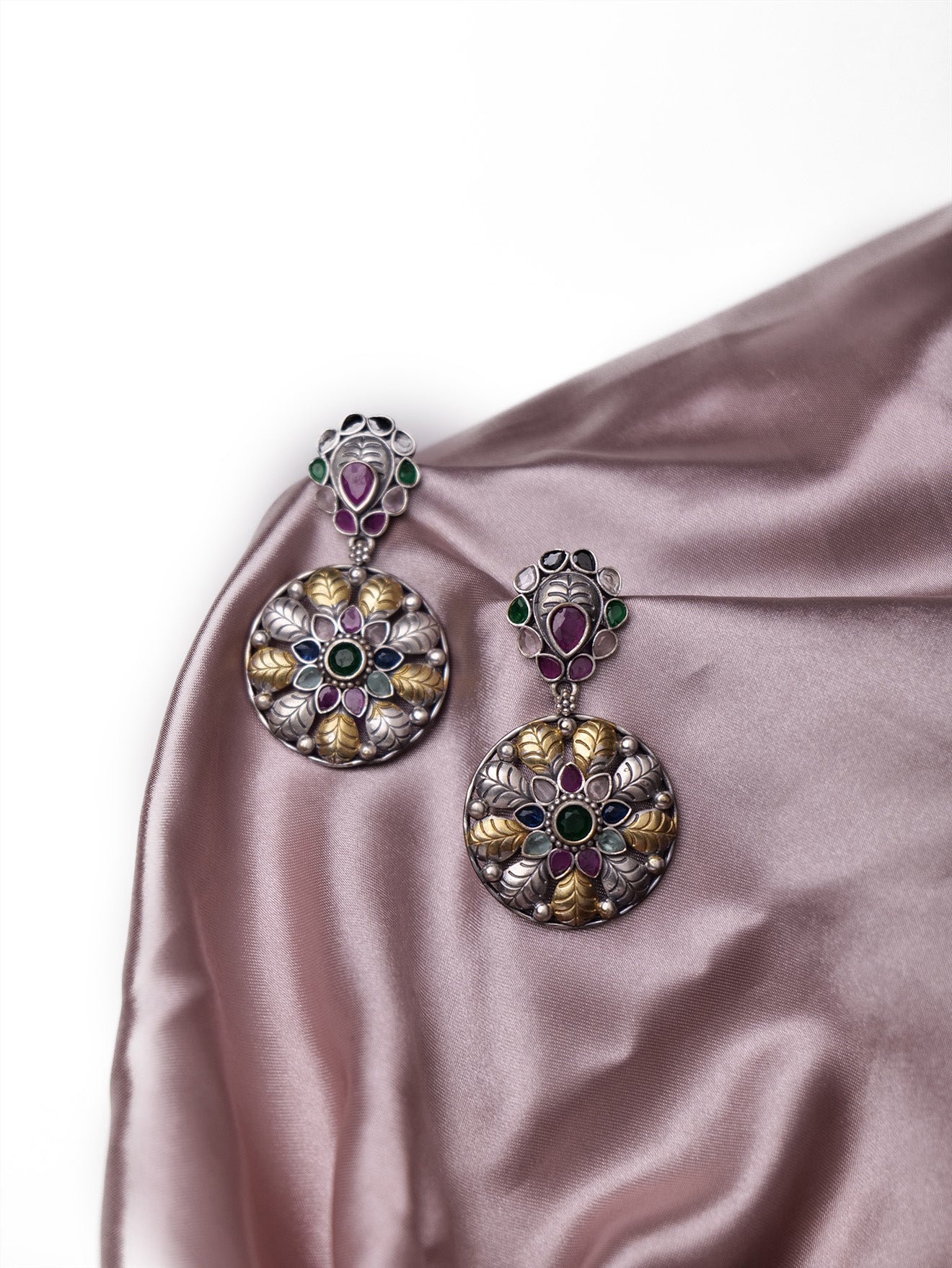 Dual tone stone earrings