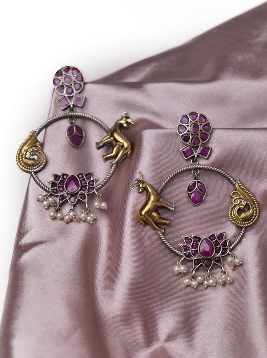 Dual tone pink lotus earrings