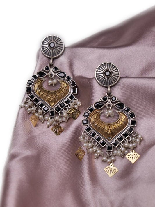 Golden black oxidised earrings