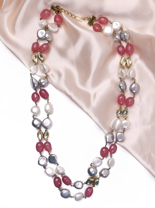 Double layer stone pearl necklace
