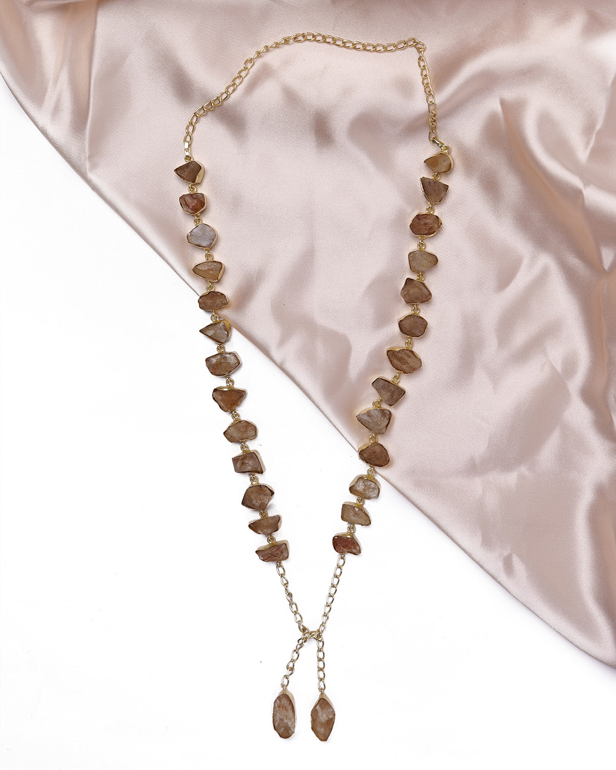 Natural stone stole necklace in neutral colours