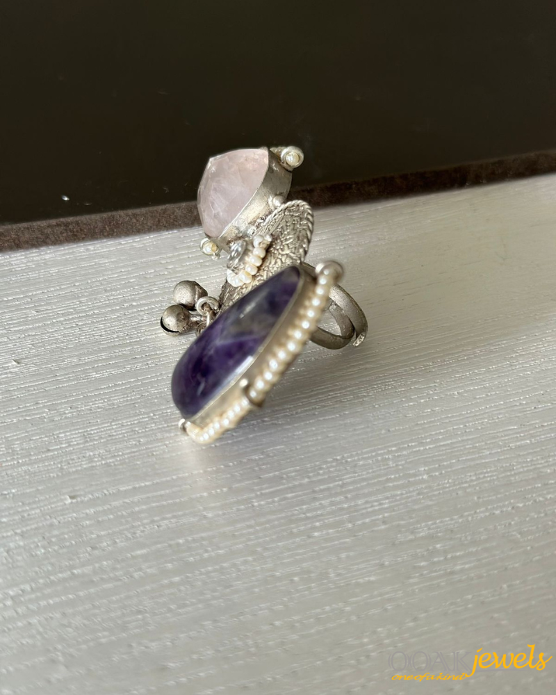 Statement Amethyst Rose quartz ring