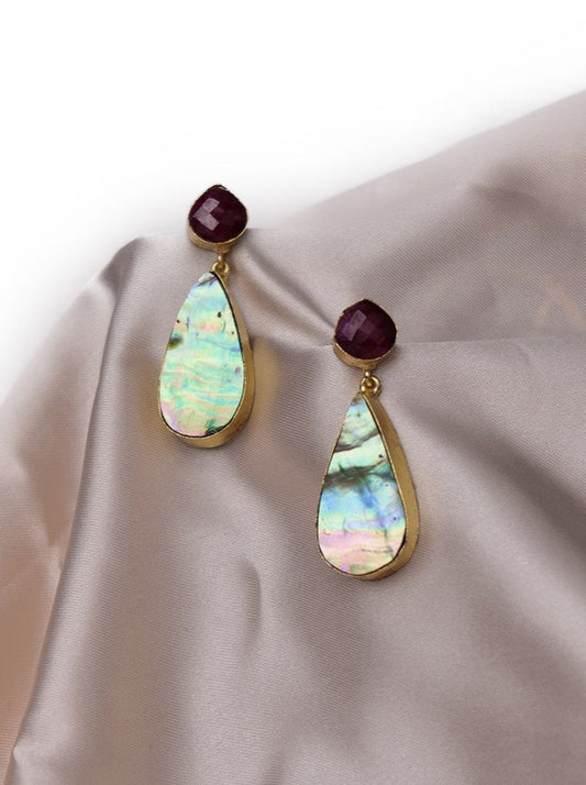 Abalone earrings with red stone