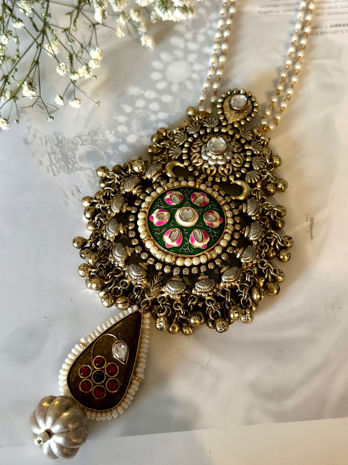 Heavy ghungroo pendant with pearl chains