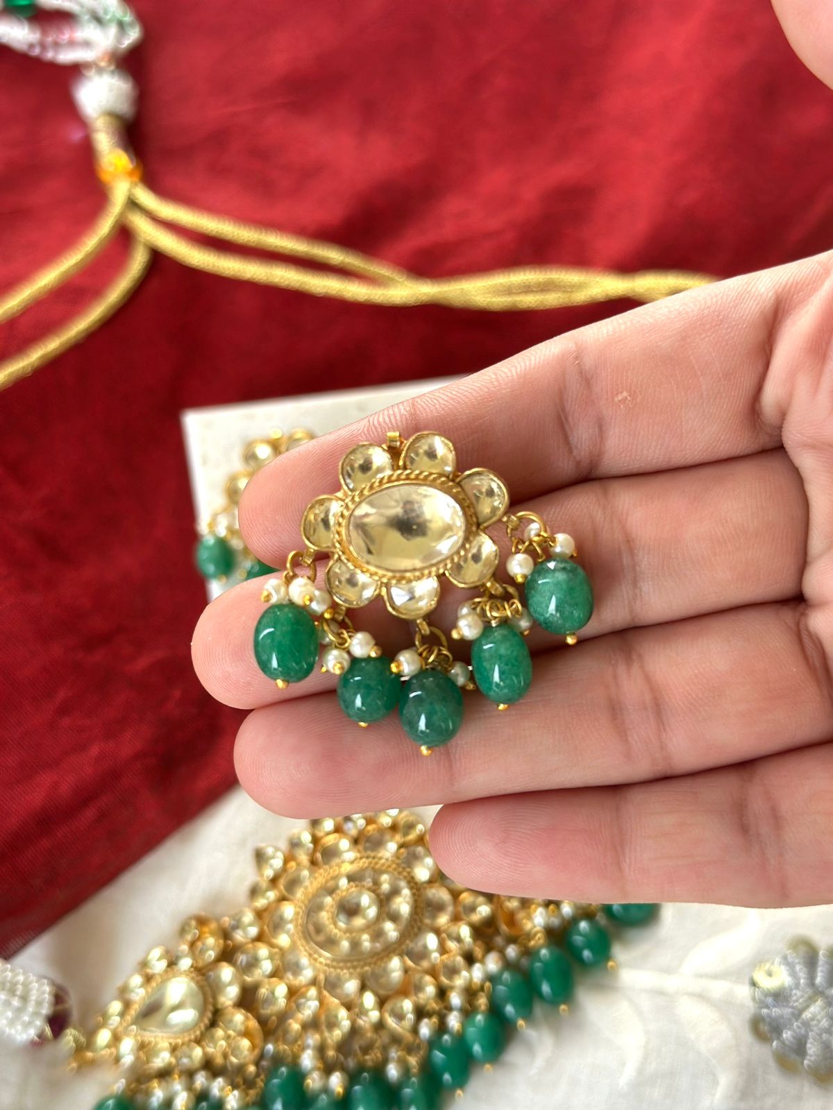 Kundan polki choker with green stones