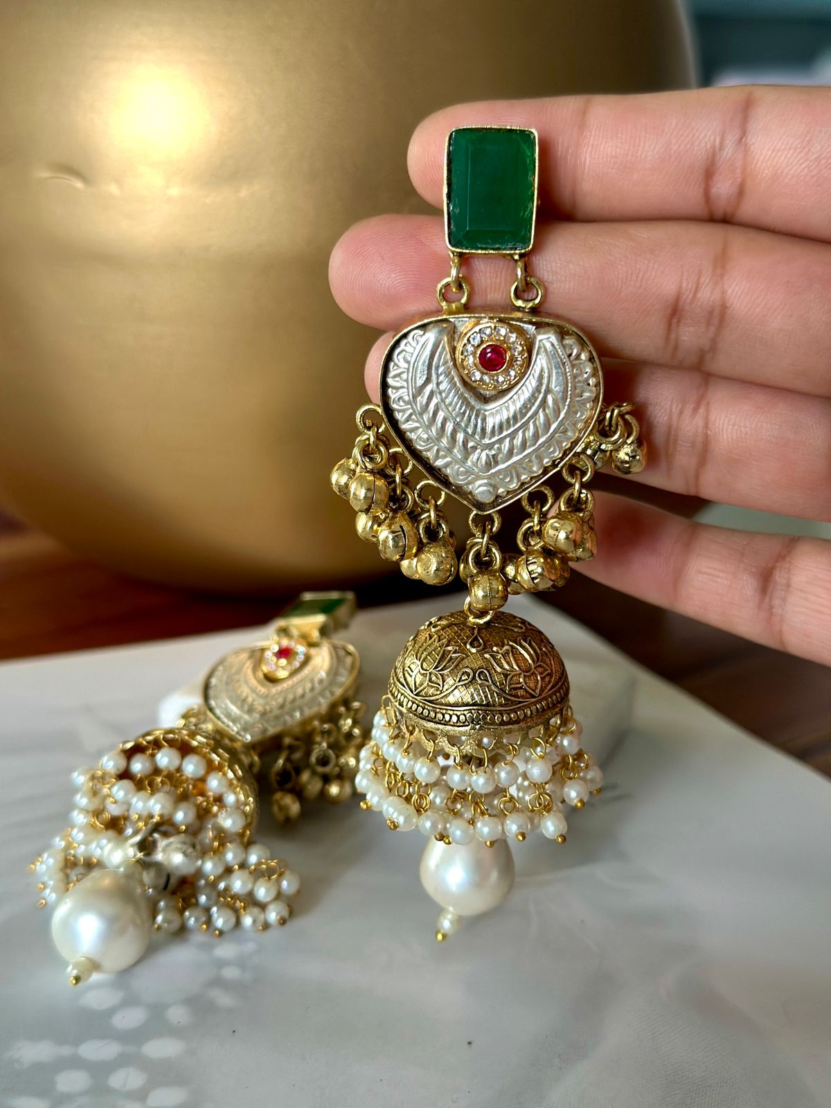 Dual tone jhumkis with stones
