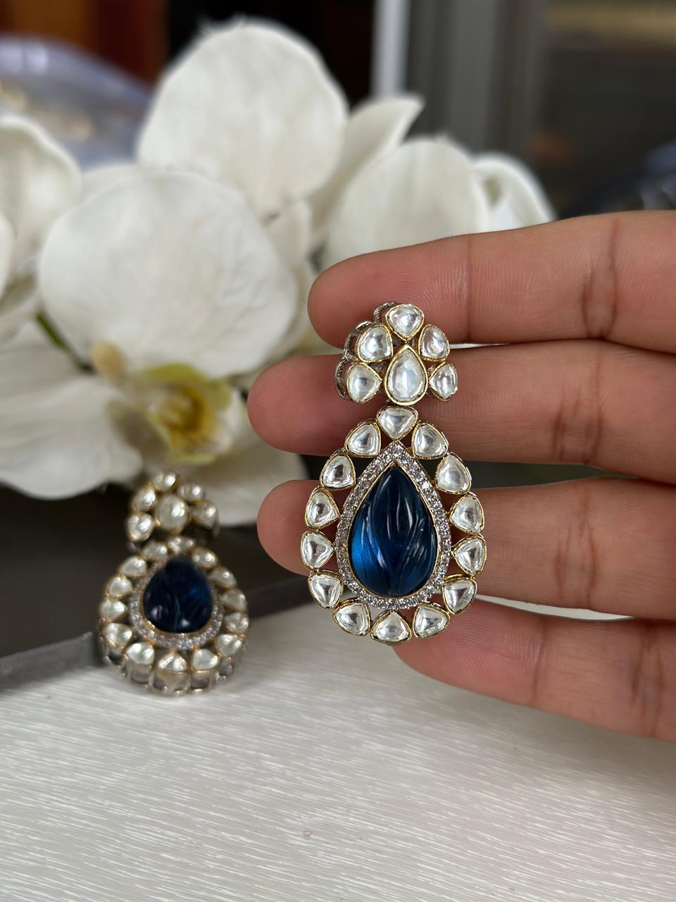 Silver polki earrings with stones