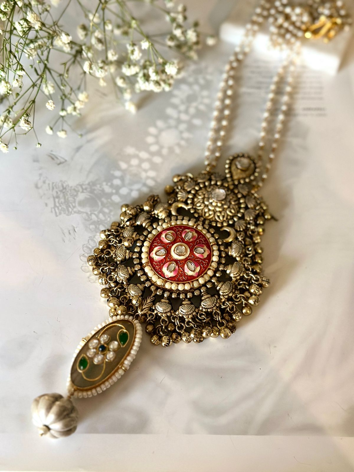 Heavy ghungroo pendant with pearl chains