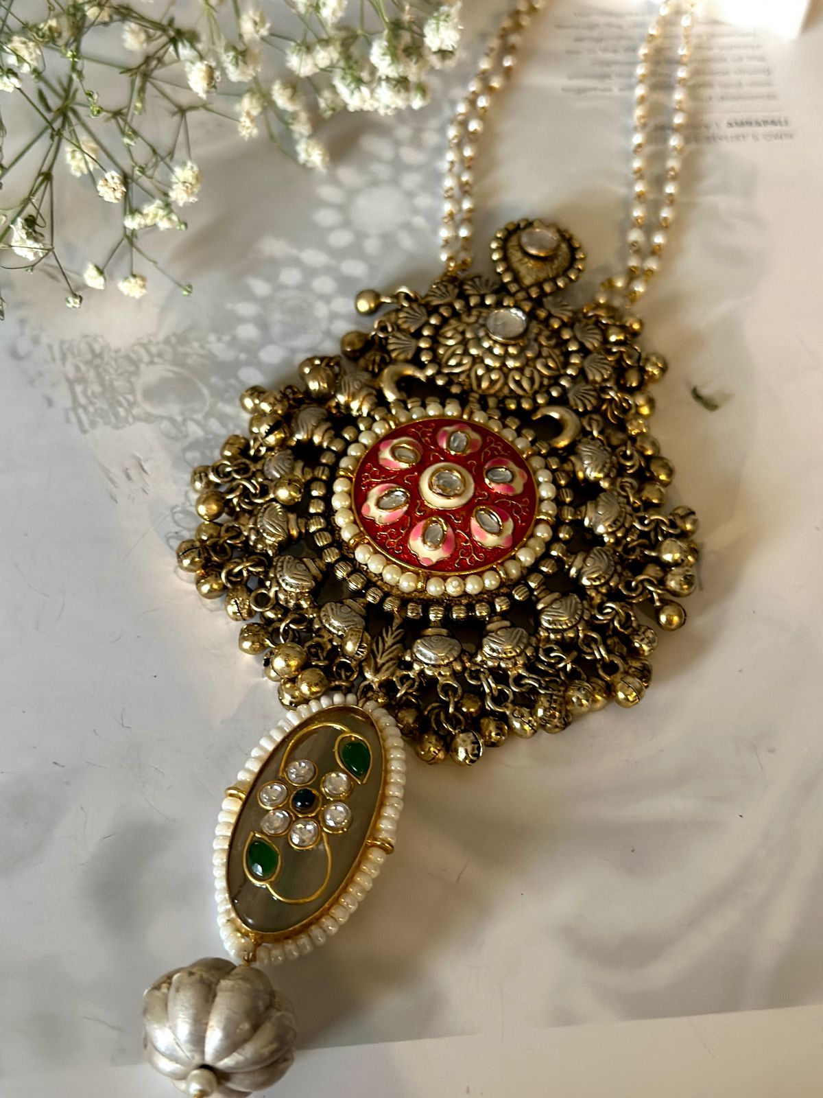 Heavy ghungroo pendant with pearl chains