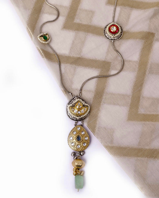 Dual tone pendant with silver chain and motifs