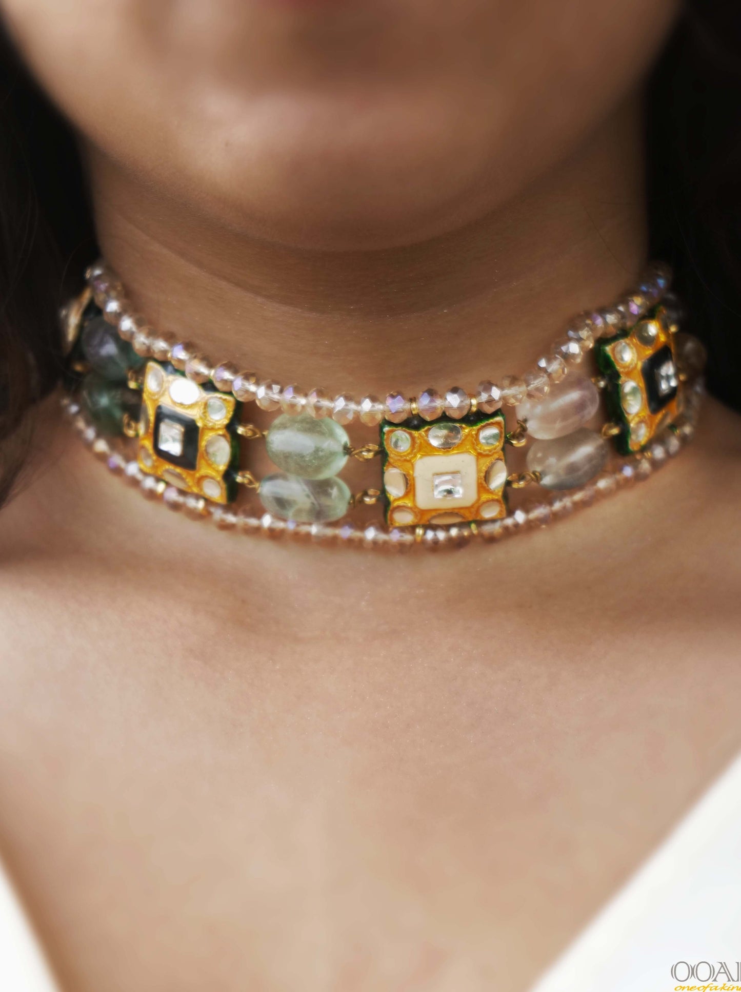 B&W enamel and stones choker necklace