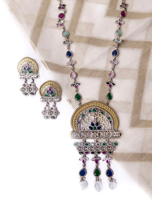 Fusion dual tone necklace set with stones