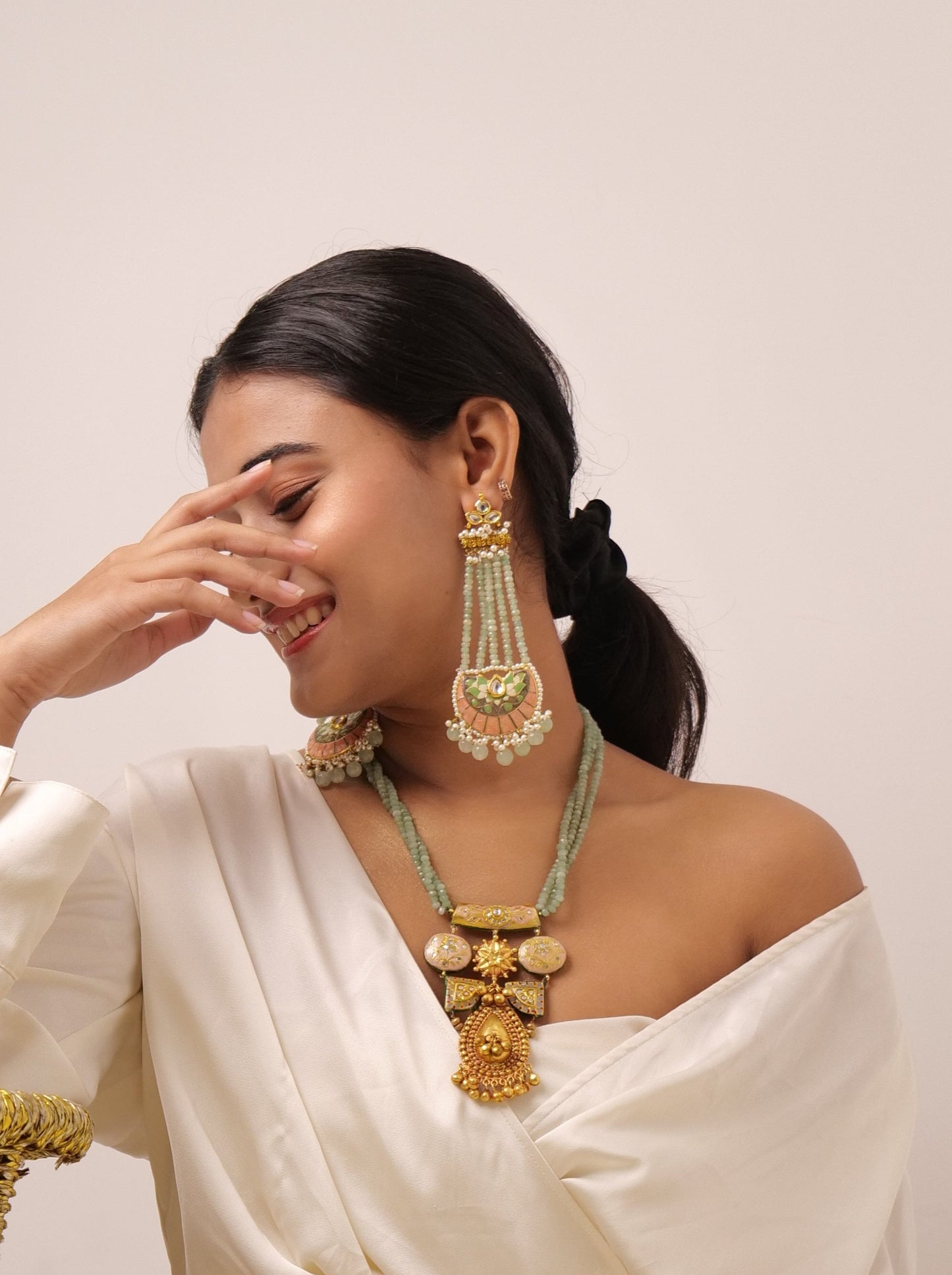 Statement long earrings with enamelling