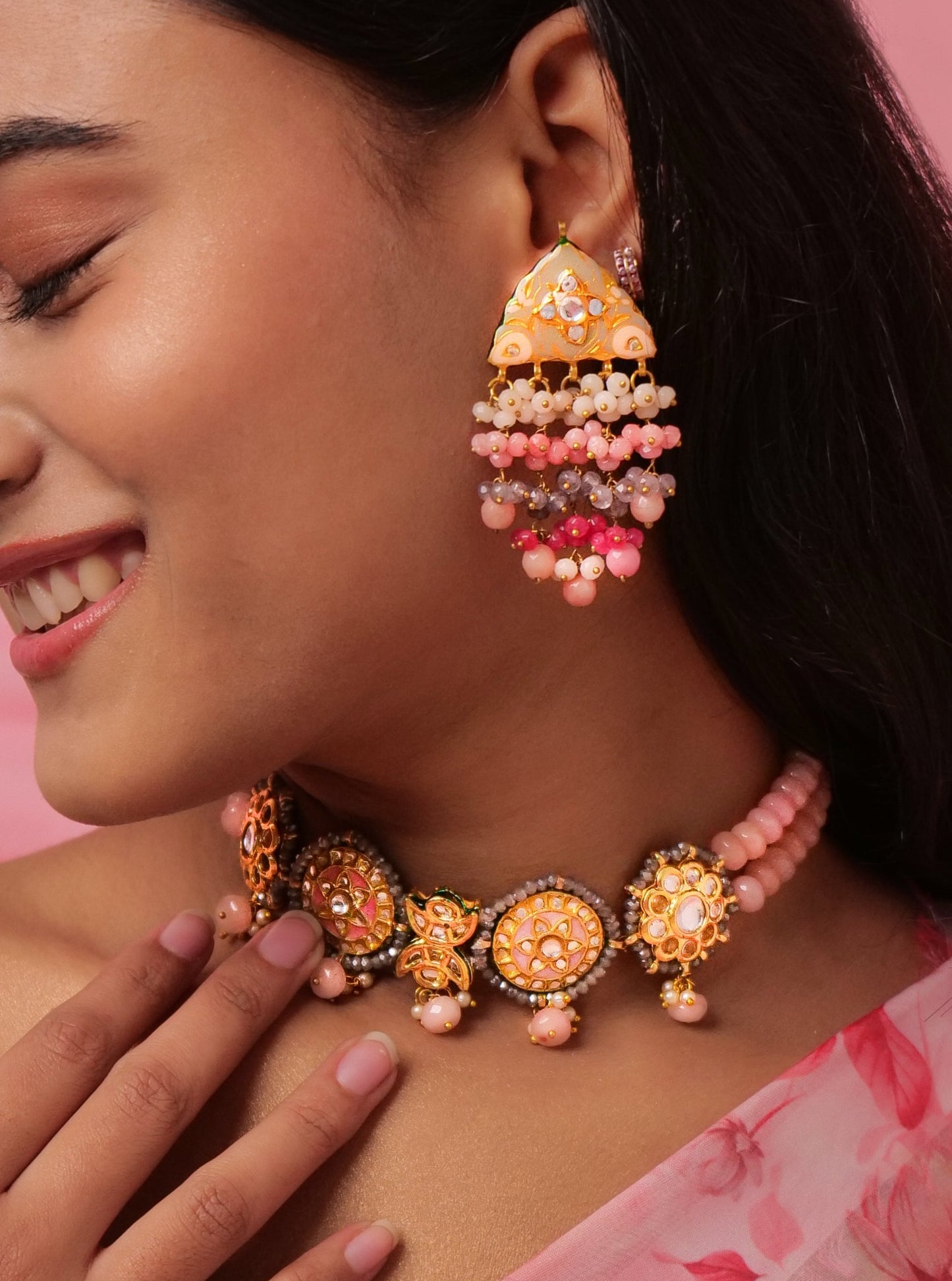 Multicoloured meenakari choker