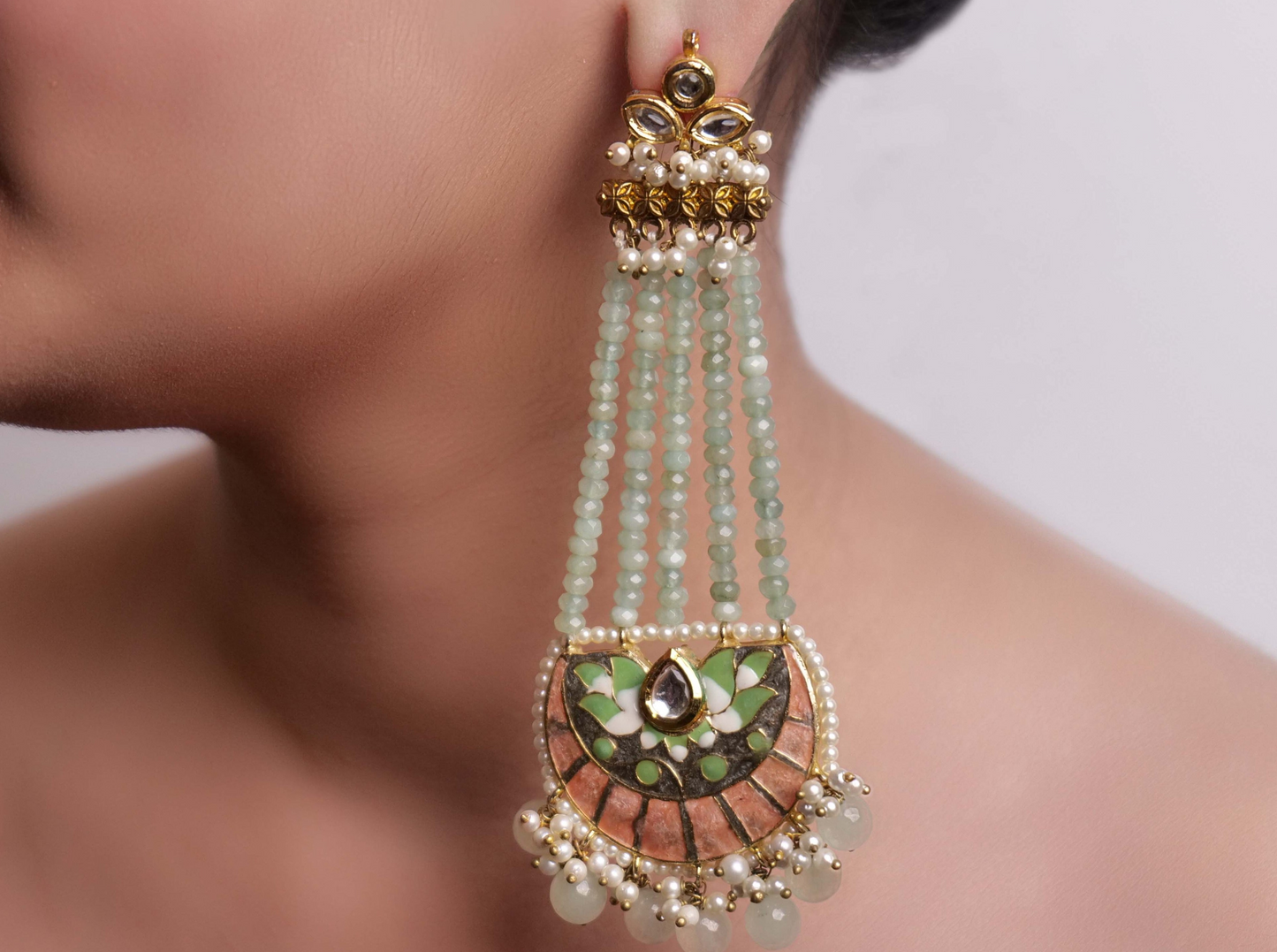 Statement long earrings with enamelling