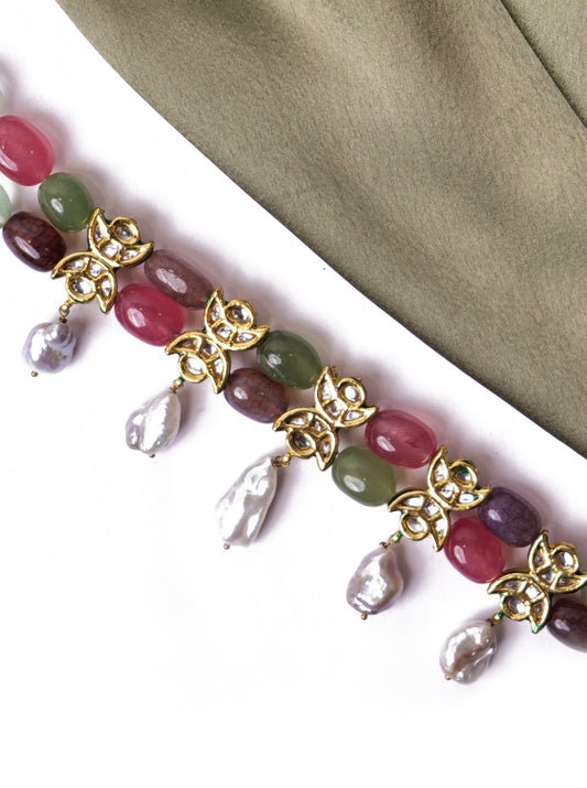 Multicoloured stone choker with kundan