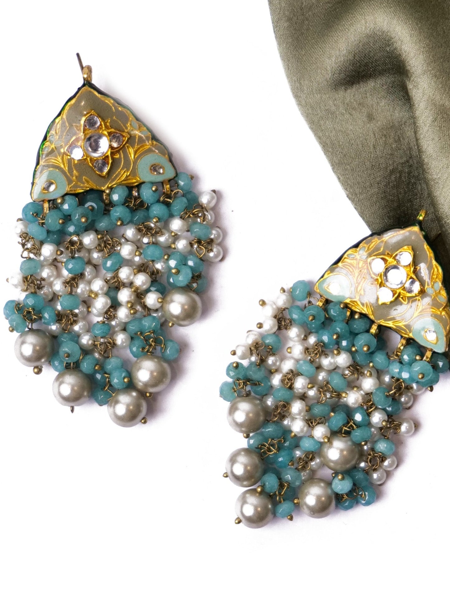 Multicoloured enamel studs with stone tassels