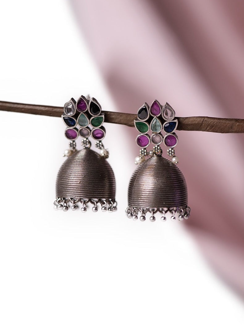 Oxidised jhumkis with stones