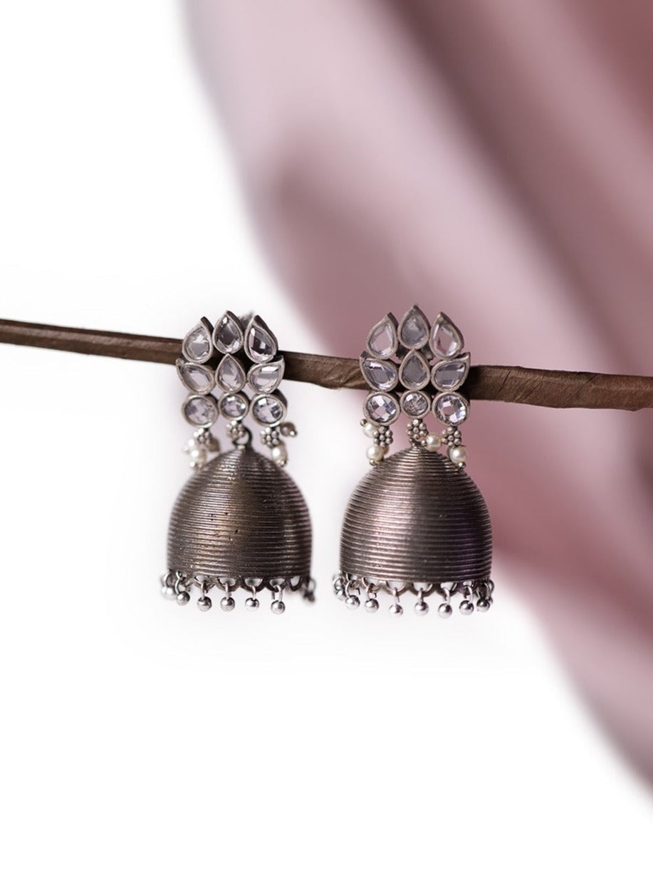 Oxidised jhumkis with stones