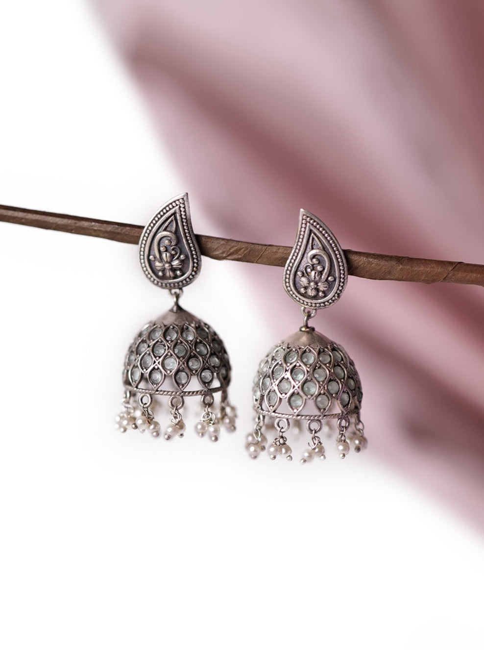 Oxidised paisley jhumkis with stones