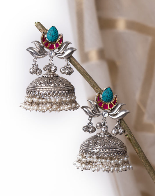 Silver lotus jhumkis