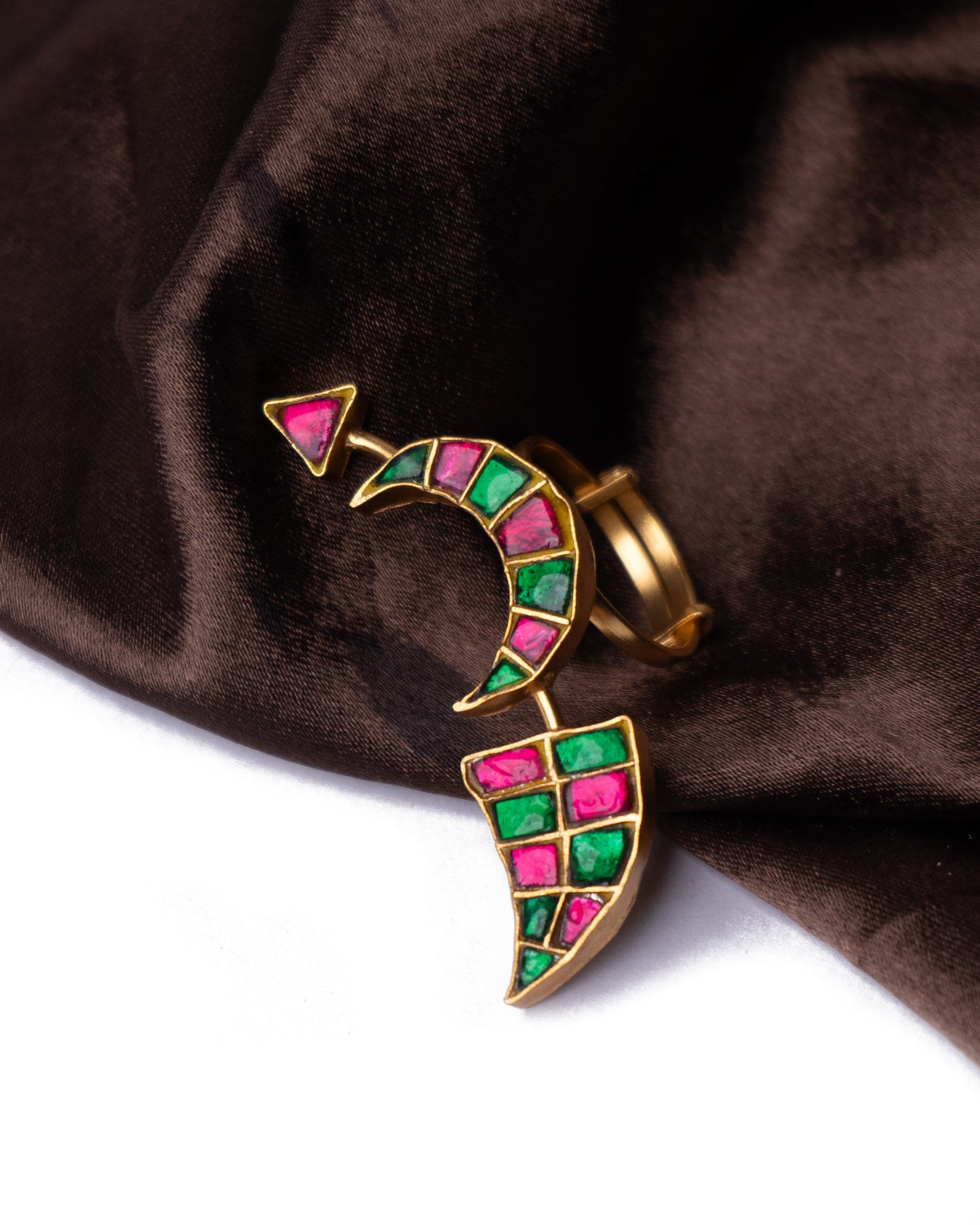 Kundan polki moon ring