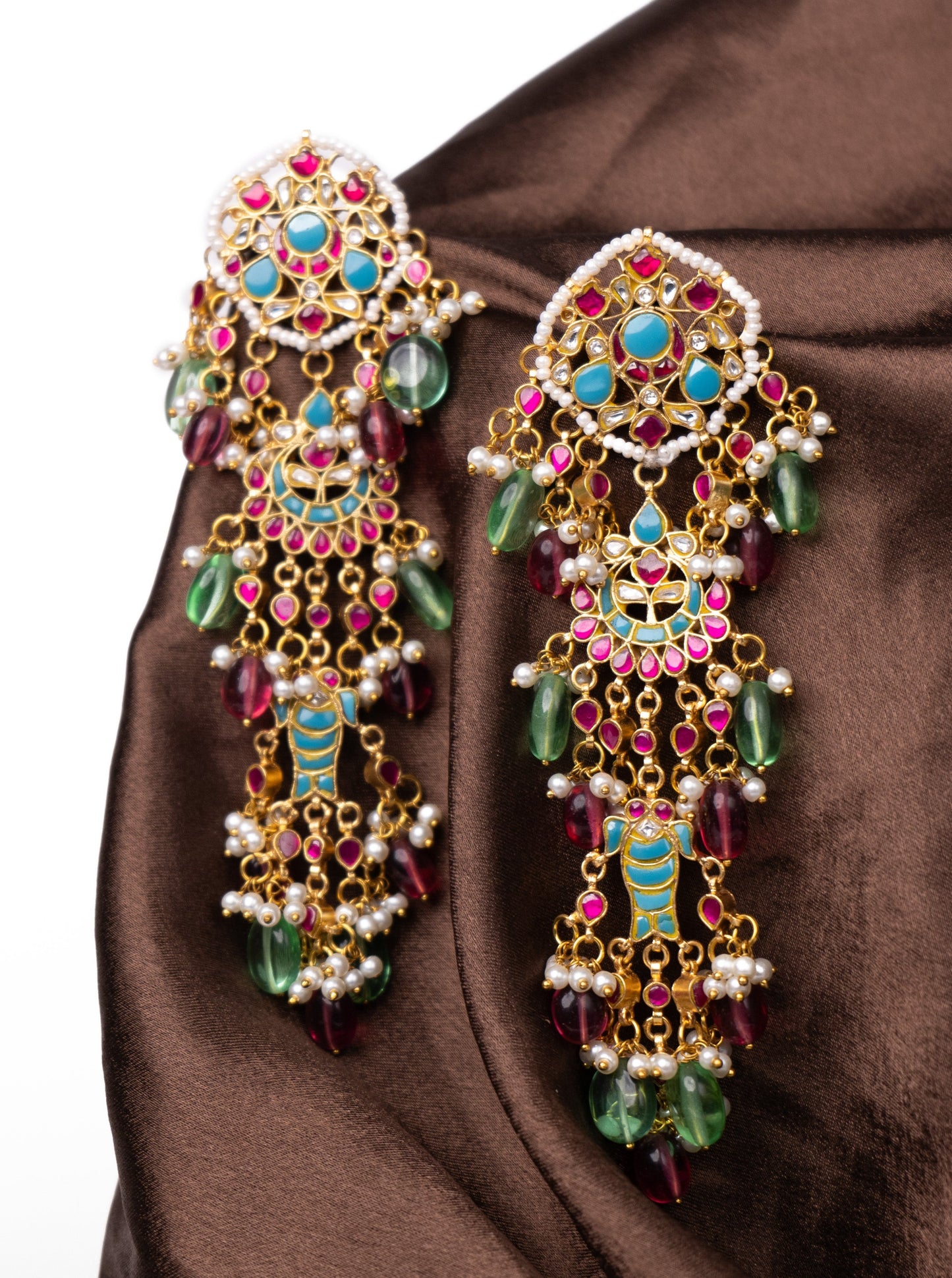Antique jadau long earrings