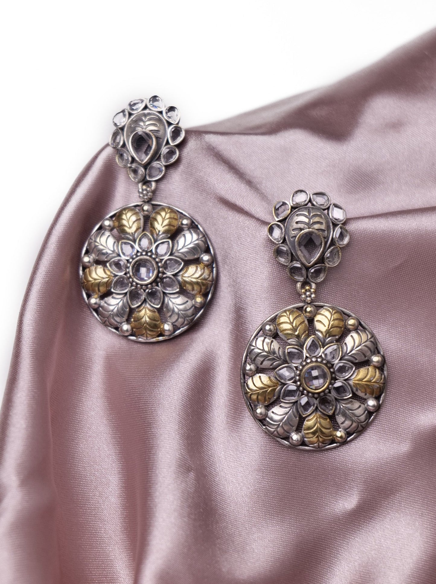 Dual tone stone earrings