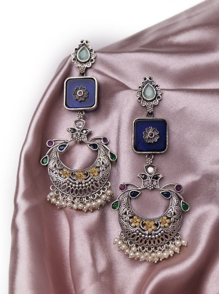 Lapis stone chand earrings