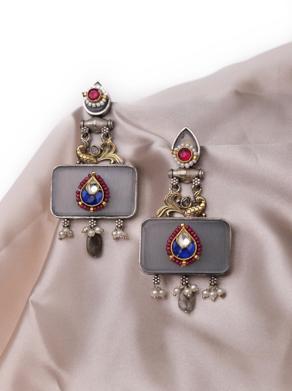 Grey stone fusion earrings