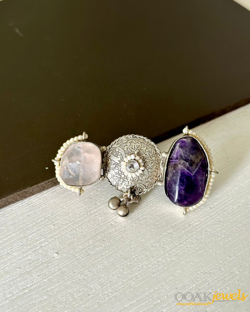 Statement Amethyst Rose quartz ring