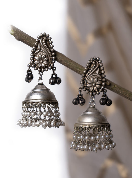 Silver tone tribal jhumkis